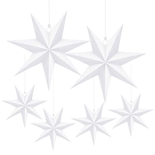 Fennoral 6 Stück Weihnachten Papiersterne zum Aufhängen 7 Zacken Faltsterne Weiß Sterne Weihnachtsdeko für Fenster innen Skandinavische Weihnachtsbaum Dekoration (Durchmesser 40 & 25 cm von Fennoral