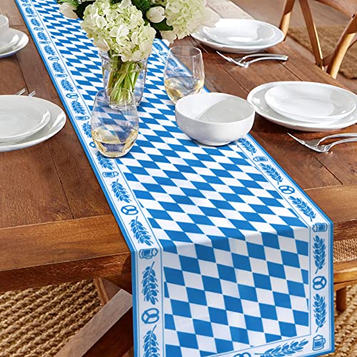 Fennoral Oktoberfest Tischläufer Waschbar Bayernraute Tischdekoration 35 x 183cm Bayerisch Blau Weiß Tischdecke für Oktoberfest drinnen und draußen Party Zubehör von Fennoral