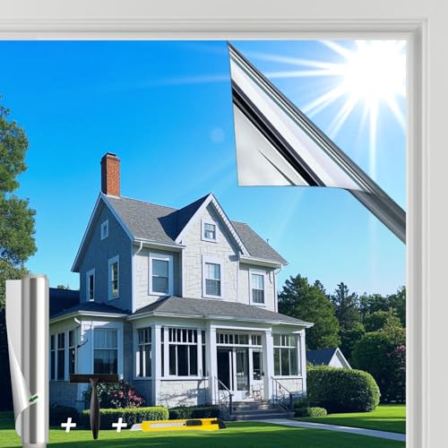 Fensfolie Silber(90X200cm)| UV-Schutz Sonnenschutzfolie Fenster innen oder außen | Fensterfolie Sonnenschutz Rückstandslose | Thermofolie Fenster Gegen Hitze | Spiegelfolie Sichtschutz von Fensfolie