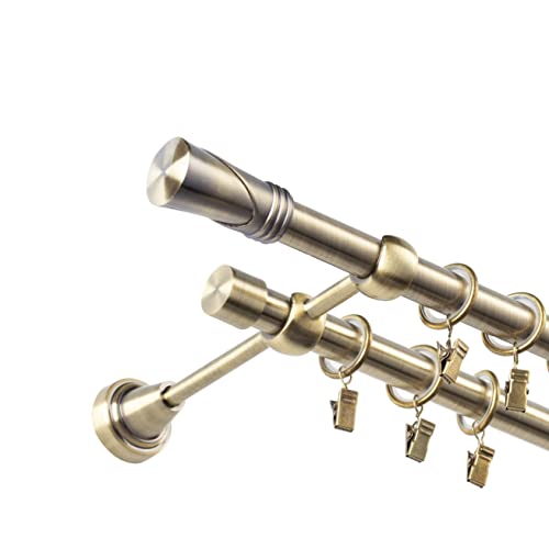 Fenster DEKOR - Gardinenstange Wandmontage 2-läufig 320 cm - Vorhangstange aus Stahl mit 64 Ösen und Clips - Gardinen Stange Gold - Gardinenstangen im Set mit Dübel - Elegante Vorhangstangen von Fenster DEKOR