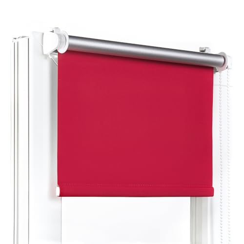 Moderne Verdunkelungsrollo ohne Bohren – Fenster/Balkontür – B100 x H150 cm, Rot – Klemmfix, einfache Montage – Thermo-Schutz, optimale Temperaturregelung – Ideal für Sichtschutz von Fenster DEKOR