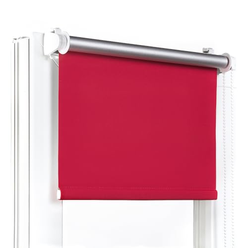 Moderne Verdunkelungsrollo ohne Bohren – Fenster/Balkontür – B40 x H120 cm, Rot – Klemmfix, einfache Montage – Thermo-Schutz, optimale Temperaturregelung – Ideal für Sichtschutz von Fenster DEKOR