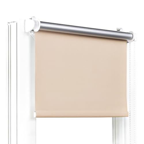 Moderne Verdunkelungsrollo ohne Bohren – Fenster/Balkontür – B90 x H120 cm, Beige – Klemmfix, einfache Montage – Thermo-Schutz, optimale Temperaturregelung – Ideal für Sichtschutz von Fenster DEKOR