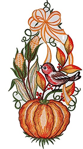 Fensterbild 16x30 cm + Saugnapf Plauener Stickerei Spitze Kürbis mit Vogel Spitzenbild Halloween Herbst von Fensterbild Spitze HERBST