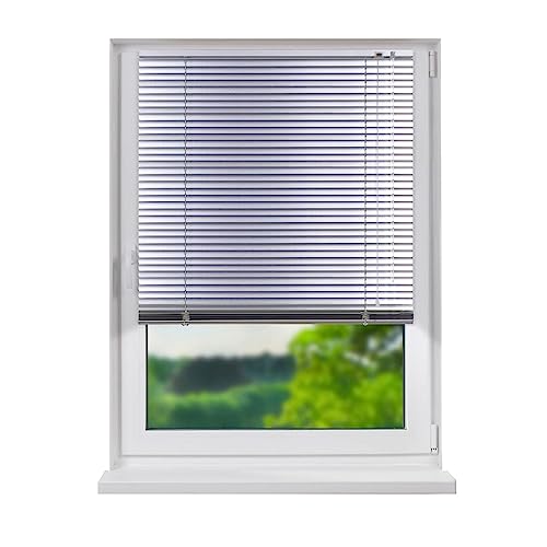 Fensterdecor Aluminium Jalousie 160 x 150 cm in Silber I Jalousien Innen ohne Bohren zum Klemmen I Lamellen-Rollo für Sicht- und Sonnenschutz mit Wendestab I Standardmaße I Premium Qualität von Fensterdecor