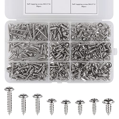 Fentar 350 Stück Blechschrauben Sortiment M3 M3.5 M4 M4.8 Silber Blechschrauben Flachkopf Gut Qualität und Solid Flachkopfschrauben Holz mit Kunststoffbox von Fentar