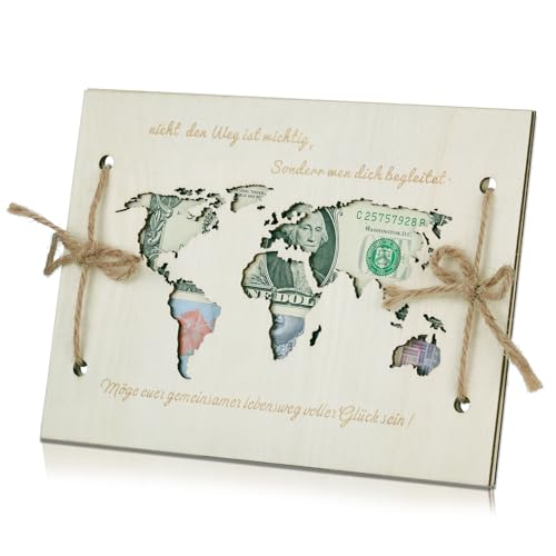 Fentar Geldgeschenk Hochzeit, Personalisiertes Hochzeitsgeschenk für Brautpaar, Holz Weltkarte Hochzeitskarte Geldgeschenk, Hochzeitsgeschenk Geld, Kreativ Geldgeschenke Verpackung von Fentar