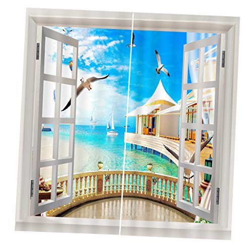 2er Pack Fotogardine Fotovorhang Vorhang Gardinen 3D Fotodruck für Fenster, 10# von Fenteer