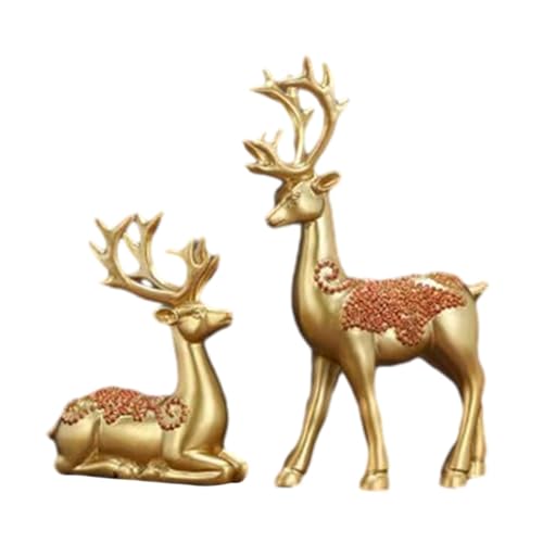 Fenteer 2 Stück Nordic Deer Statue Elch Paar Regal Weinschrank Rentier Liebhaber Skulptur Regal Tisch Bücherregal Figur Ornament - Gold von Fenteer