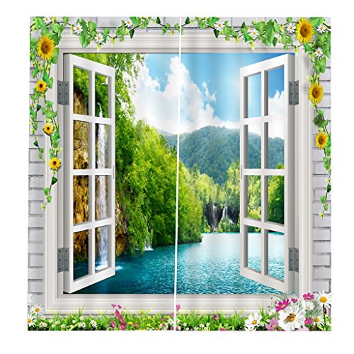 Fenteer 2er Pack Fotogardine Fotovorhang Vorhang Gardinen 3D Fotodruck Für Fenster, 13# von Fenteer