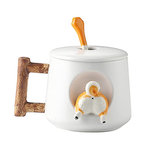 Fenteer Cartoon Corgi Butt Keramikbecher Neuheit Lustige Milchtee Trinken Cappuccino Tasse Morgenbecher für Liebhaber Büro Zuhause Halloween Geschenke - Weiß von Fenteer