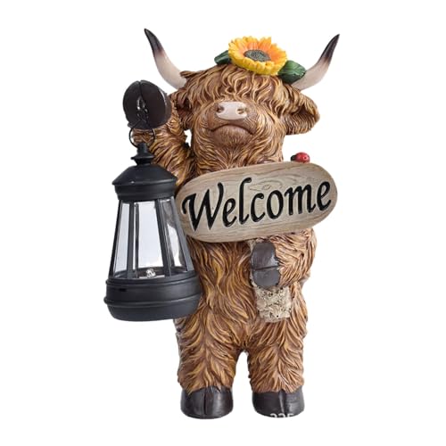 Fenteer Cow Statue Landschaftslampe mit Solarlaterne Geschenke Stilvolles Ornament Tierskulptur Harzfigur für Rasengarten, Linke Laterne Fenteer Cow Statue Landschaftslampe mit Solarlaterne Geschenke Stilvolles Ornament Tierskulptur Harzfigur für Rasengarten, Linke Laterne von Fenteer