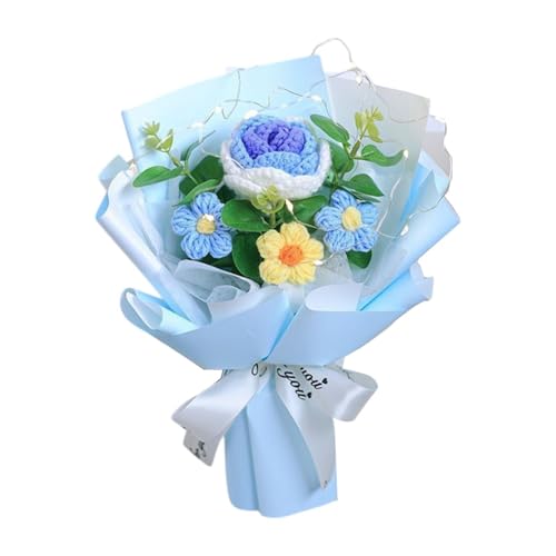Fenteer Häkel Blumenstrauß künstliche Blumen abgeschlossener Orament Home Decor Mutter Tag Geschenk von Tochter Sohn für Hochzeit ihre Mutter, Blau von Fenteer