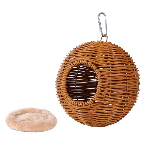 Fenteer Hängendes aus Rattanimitat, Hängematte, Unterschlupf, handgewebtes Papageienhaus mit Kissen zum Schlafen, für die Zucht von Unzertrennlichen, Einloch-Khaki Fenteer Hängendes aus Rattanimitat, Hängematte, Unterschlupf, handgewebtes Papageienhaus mit Kissen zum Schlafen, für die Zucht von Unzertrennlichen, Einloch-Khaki von Fenteer