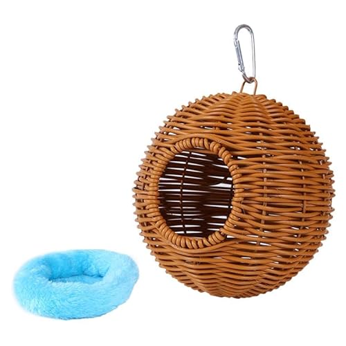 Fenteer Hängendes aus Rattanimitat, Hängematte, Unterschlupf, handgewebtes Papageienhaus mit Kissen zum Schlafen, für die Zucht von Unzertrennlichen, Einzelloch Blau Fenteer Hängendes aus Rattanimitat, Hängematte, Unterschlupf, handgewebtes Papageienhaus mit Kissen zum Schlafen, für die Zucht von Unzertrennlichen, Einzelloch Blau von Fenteer