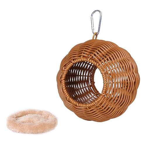 Fenteer Hängendes aus Rattanimitat, Hängematte, Unterschlupf, handgewebtes Papageienhaus mit Kissen zum Schlafen, für die Zucht von Unzertrennlichen, Zwei Löcher Khaki Fenteer Hängendes aus Rattanimitat, Hängematte, Unterschlupf, handgewebtes Papageienhaus mit Kissen zum Schlafen, für die Zucht von Unzertrennlichen, Zwei Löcher Khaki von Fenteer