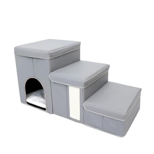 Fenteer Hundetreppe, Haustiertreppe, rutschfeste Unterseite, tragbar, für hohe Betten, Leiter, Hundetreppe, Haustiertreppe für ältere Hunde, kleine, Grau von Fenteer