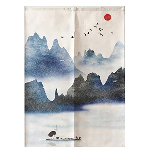 Fenteer Japanische Baumwolle Türvorhang Tür Vorhang Gardine Balkonvorhang Deko - Berge und Vögel-85x150cm von Fenteer