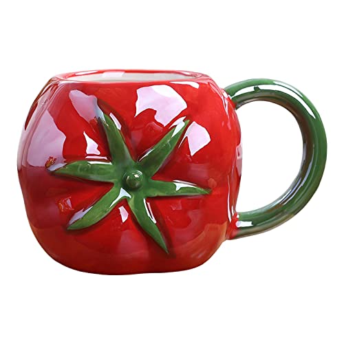 Fenteer Kaffeetasse in Fruchtform, Wassertasse, Teetasse, Getränke, Tee, heiße oder kalte Getränke, entzückende Keramik-Kaffee-Milch-Tasse für den täglichen, Tomate von Fenteer