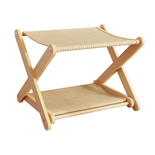 Fenteer Katzenhängemattenbett, 2-stöckiges erhöhtes Katzenbett, moderner Möbelschutz, Haustierzubehör, atmungsaktive Heimdekoration, Holzspielhaus, Jute von Fenteer