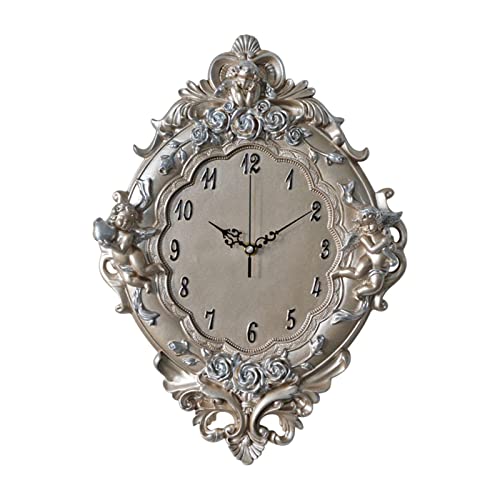 Fenteer Kreative Wanduhr im europäischen Stil, Retro-Stil, stille Dekore, Nicht tickende Wandkunst, Harz, Engelsfiguren für Kücheninsel, Schlafsaal, Rose Aureate von Fenteer