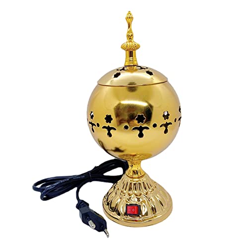 Fenteer elektrisch Weihrauchbrenner tragbar 12cm Höhe Weihrauch Räuchergefäß für Yoga Büro Ornament, Gold von Fenteer