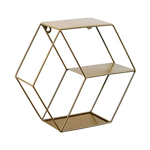 Fenteer Schwimm Regale für, Nordic Racks Schmiedeeisen Hexagon Grid Racks für Bad Schlafzimmer Aufenthaltsraum Küche Display Bücherregal, Goldene von Fenteer