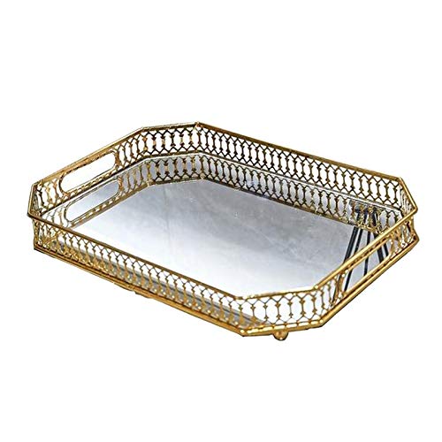 Fenteer Spiegeltablett Gold, Tablett Spiegel Metall Tablett Verspiegelt Platte Verspiegelt Deko Rechteckig Dekotablett für Waschtisch, Kommode, Badezimme von Fenteer