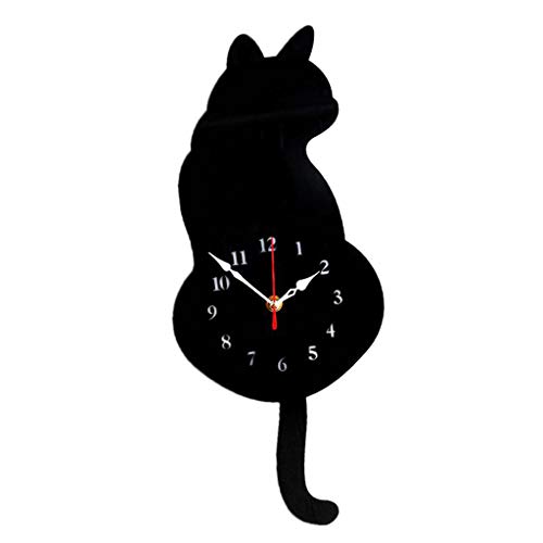 Fenteer Tail Wagging Cat Design Wanduhr Stille Pendeluhr für Die Inneneinrichtung - Schwarze Katze von Fenteer