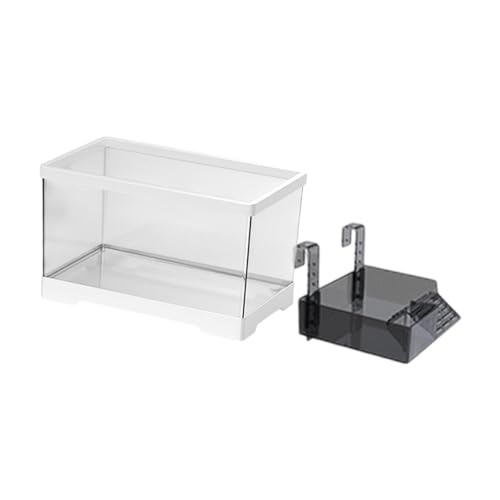 Fenteer Turtle Tank Reptile Habitat Terrapin Bodenentwässerungsfutterkiste mit Ackplattform aquatisches Terrarium zum Ruhezustand, Weiß, L with Platform von Fenteer