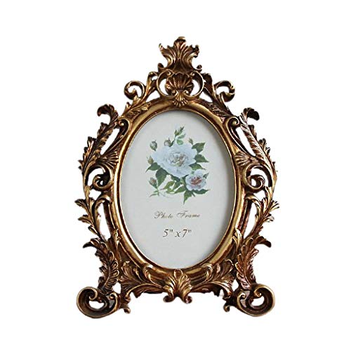 Fenteer Vintage Bilderrahmen Harz Golden Verzierten Strukturierte Oval Desktop Foto Rahmen Schmuck Display Rahmen Freistehende Foto Halter mit Klar Glas, 7 Zoll von Fenteer