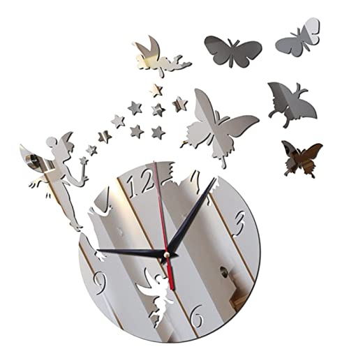 Fenteer Wanduhr, Schmetterling, Uhren, Kunst-Aufkleber, Acryl, DIY-Spiegel, dekorativer Aufkleber für Zimmer, Heimdekoration, Silber von Fenteer