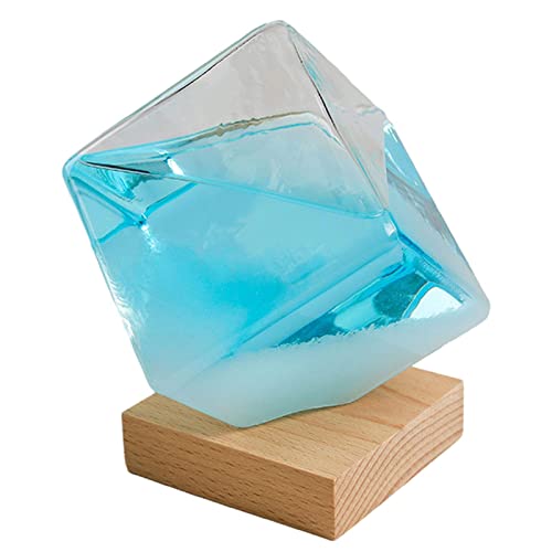 Fenteer Wettervorhersage, würfelförmiges Sturmglas-, Wettervorhersageflaschen für den Innenbereich als Geburtstagsgeschenk, Tischdekoration, Blau mit Sockel von Fenteer