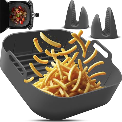 Fentic Airfryer Silikonkorb mit Ofenhandschuhen - Silikonkorb für Heißluftfritteuse - Silikon-Ofenhandschuh 2x - Geeignet für Philips, COSORI, Ninja, Tefal, Princess - Wiederverwendbarer Korb von Fentic