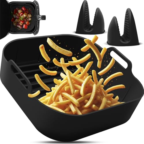 Fentic Airfryer Silikonkorb mit Ofenhandschuhen - Silikonkorb für Heißluftfritteuse - Silikon-Ofenhandschuh 2x - Geeignet für Philips, COSORI, Ninja, Tefal, Princess - Wiederverwendbarer Korb von Fentic
