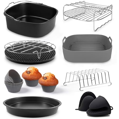 Fentic Heißluftfritteuse Zubehör – 19-Teiliges - Geeignet für XL und XXL Air Fryer, Philips, Cosori 5.5L, Ninja, Cecotec, Tefal, Princess – Inklusive Silikonform Heißluftfritteuse und E-Rezeptbuch von Fentic