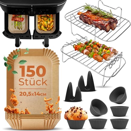 Fentic Heißluftfritteuse Zubehör – Ninja Heißluftfritteuse Zubehör – Geeignet für Ninja Foodi Max Dual Zone AF300EU AF400EU – Von 7,6L bis 9,5L – Inklusive Backpapier und E-Rezeptbuch von Fentic