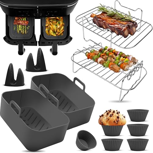 Fentic Heißluftfritteuse Zubehör – Ninja Heißluftfritteuse Zubehör – Geeignet für Ninja Foodi Max Dual Zone AF300EU AF400EU – Von 7,6L bis 9,5L – Inklusive Silikonform und E-Rezeptbuch von Fentic