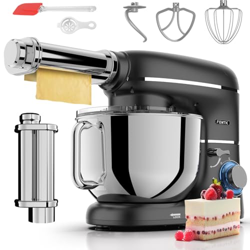 Fentic Kuchenmaschine mit Nudelmaschine – 2000W – Knetmaschine mit Nudelmaschine Elektrische – Pasta Maker - 6,2L Edelstahl Rührschüssel (Schwarz) von Fentic