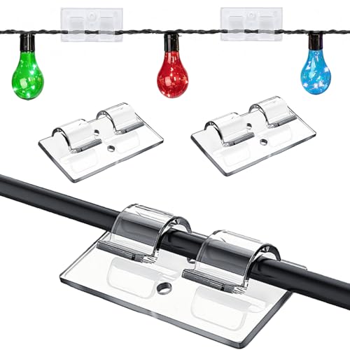 Fenxyo Outdoor Lights Haken Klebstoff mit Upgraded Sticky Pad, Aufbewahrungsbox, 18 Stück starke wasserdichte Selbsthaftung Kabelclips für Outdoors String Lights Schreibtisch Wand Home Office von Fenxyo