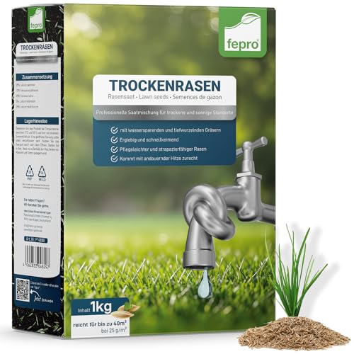 1 kg Rasensamen trockenresistent dürreresistent für Trockenrasen & Schattenrasen Samen Grassamen schnellkeimend, 40m², ideal für Neuansaat und Nachsaat, Rasensaat Grassamen von Fepro