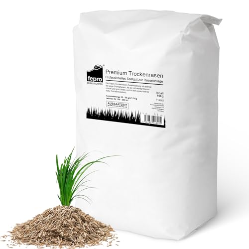 10 kg Rasensamen trockenresistent dürreresistent für Trockenrasen & Schattenrasen Samen Grassamen schnellkeimend, 400m², ideal für Neuansaat und Nachsaat, Rasensaat Grassamen von Fepro