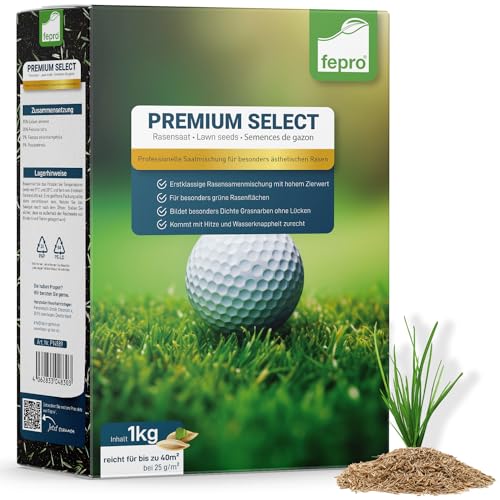 1kg Premium Rasensamen für Profis 40m², Zierrasen Superrasen, besonders dichtwachsend und tiefgrün, ideal für Neuansaat und Nachsaat, Rasensaat Grassamen von Fepro