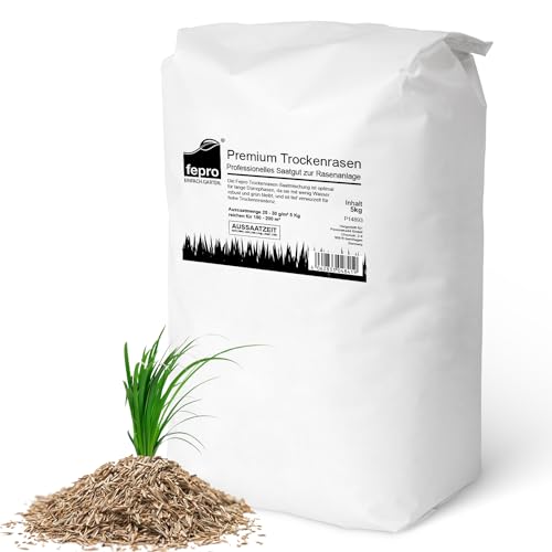 5 kg Rasensamen trockenresistent dürreresistent für Trockenrasen & Schattenrasen Samen Grassamen schnellkeimend, 200m², ideal für Neuansaat und Nachsaat, Rasensaat Grassamen von Fepro