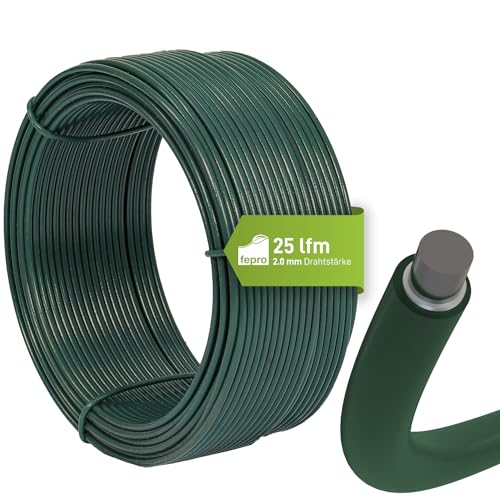 Fepro® Bindedraht 2,0 mm x 25 m, grün, verzinkt und kunststoffbeschichtet - witterungsbeständig, ideal für Maschendraht, Wildzaun, Garten oder basteln von Fepro