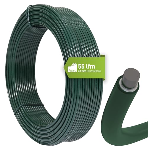 Fepro® Spanndraht 3,1 mm x 55 m, grün, verzinkt und kunststoffbeschichtet - witterungsbeständig, ideal für Maschendraht, Wildzaun, Garten oder basteln von Fepro