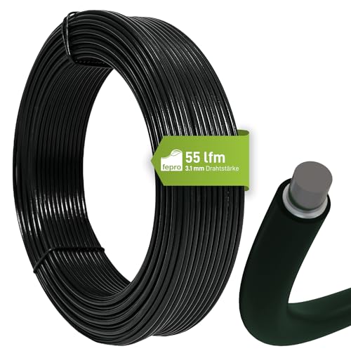 Fepro® Spanndraht 3,1 mm x 55 m, schwarz, verzinkt und kunststoffbeschichtet - witterungsbeständig, ideal für Maschendraht, Wildzaun, Garten oder basteln von Fepro