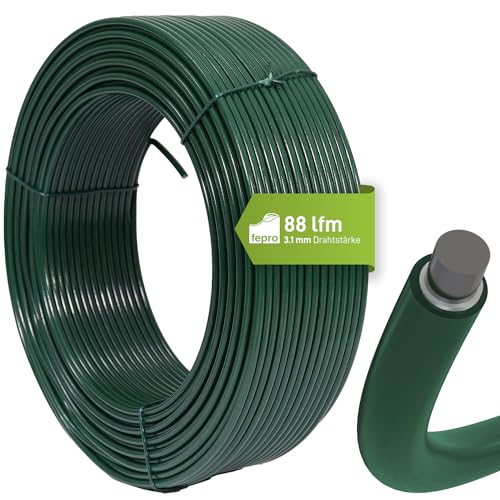 Fepro® Spanndraht 3,1 mm x 88 m, grün, verzinkt und kunststoffbeschichtet - witterungsbeständig, ideal für Maschendraht, Wildzaun, Garten oder basteln von Fepro