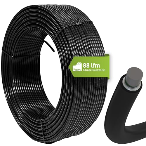 Fepro® Spanndraht 3,1 mm x 88 m, schwarz, verzinkt und kunststoffbeschichtet - witterungsbeständig, ideal für Maschendraht, Wildzaun, Garten oder basteln von Fepro