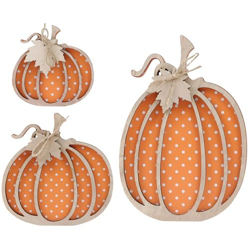 3 Stück Herbstdeko, Holz Kürbis Herbstdeko Innen Herbst Deko Tischdeko Kürbis Holz Ornament, Gestuftes Tablett Deko Set für Bauernhaus Wohnzimmer Erntedankfest Tisch Mittelstück Dekoration (B) von Ferakum